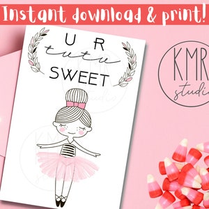 Biglietto di ringraziamento/Tutu Sweet DANCER; Download e stampa istantanei! Biglietto piegato vuoto 4x6; Collezione Tutù Dolce
