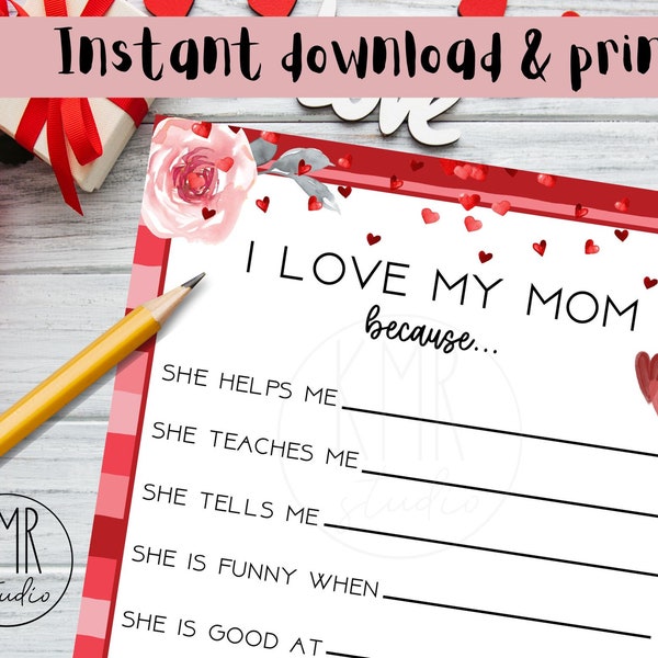 Valentine MOM Questionnaire; Instant download & print! 8.5x11" Worksheet; Fill-in-the-Blanks; Grateful Heart Collection