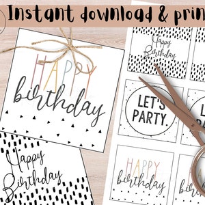 Birthday VARIETY TAGS; 2.5&quot; Squares; INSTANT download & print! B W Mod Collection