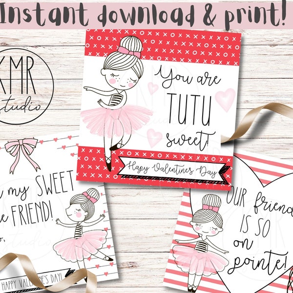 Etiquetas de BAILE de San Valentín; ¡Descarga e impresión instantánea! Variedad de 2,5x2,5"; Tutu Cute ballet; Colección Dancer's Heart