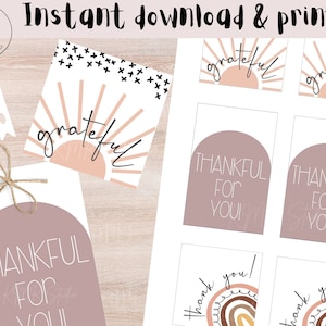 Grateful, Thankful, Thank You Variété d&#39;étiquettes ; Téléchargement et impression INSTANTANÉS ! Collection Mod Boho