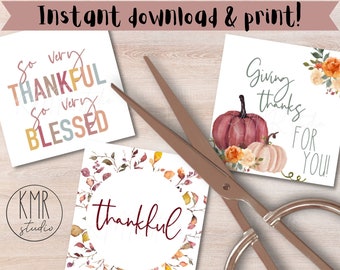 Thankful TAGS; INSTANT download & print!  2.5"x2.5" Thanksgiving Collection; So Very Thankful