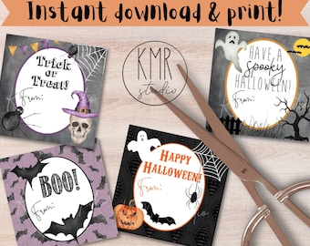 Halloween TREAT tags; 4 Design Pack; 2x2&quot;; Instant download & print!
