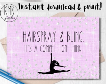 Dance Competition CARD; Instant download & print! 4x6 blank folded card; #DanceLife Collection