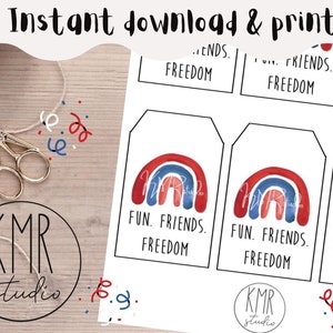 Fun Friends Freedom TAGS; INSTANT download and print! USA Rainbow Collection