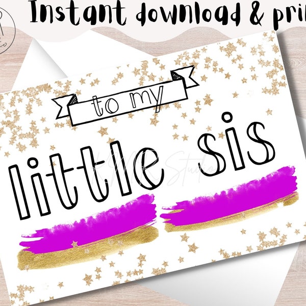 Little SIS 4x6 card; Dance & Cheer Teams; INSTANT download and print! Neon Stars Collection