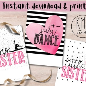 Etiquetas de DANZA; Regalos y golosinas para hermanas grandes y pequeñas; ¡Descarga e impresión instantánea! 3 diseños; 3x4"; Colección Corazón de Bailarina
