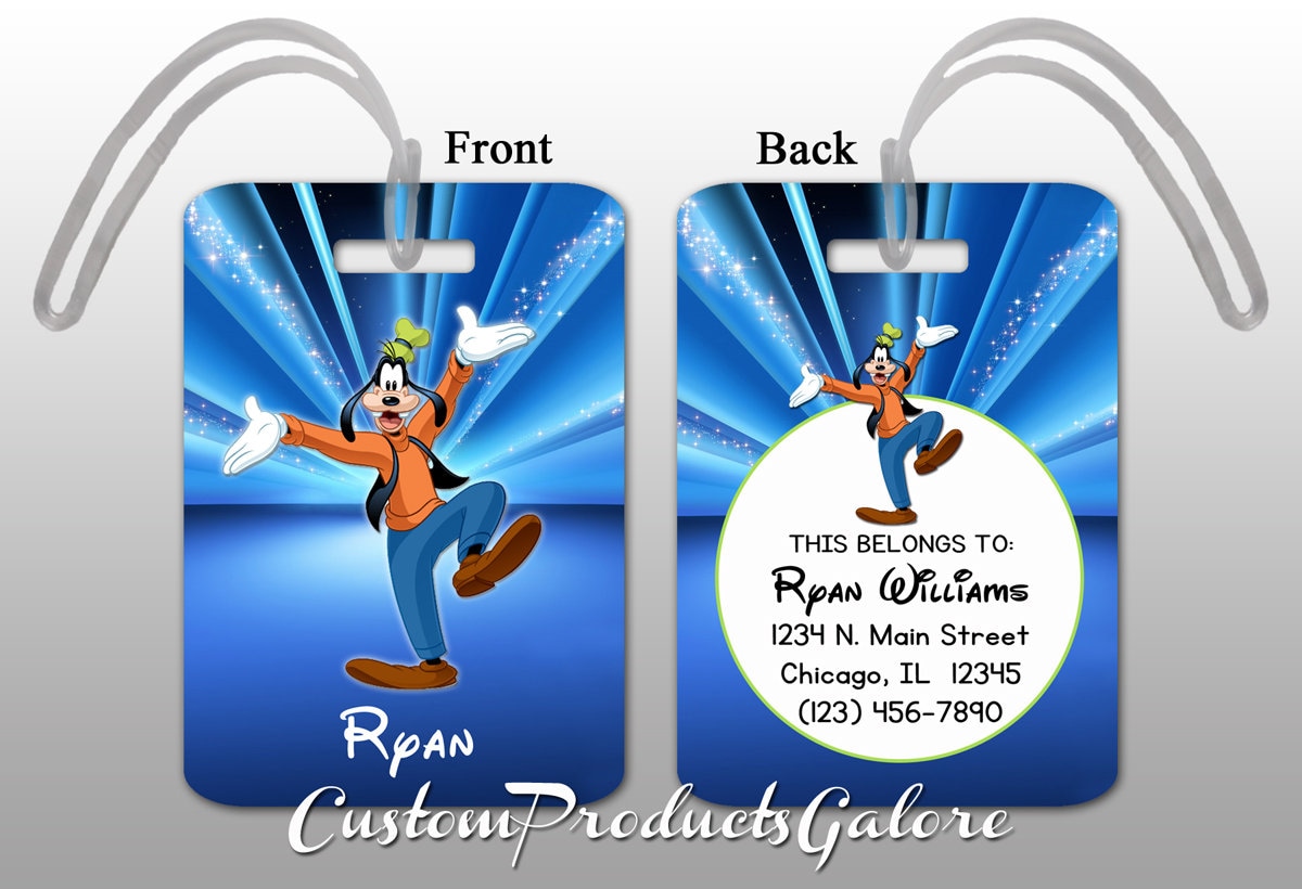 Goofy Luggage Tag Personalized Blue Bag Tag Disney Luggage Etsy
