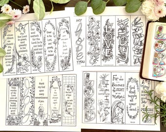 Plantillas de trazado y marcapáginas florales para diario bíblico, descarga digital imprimible