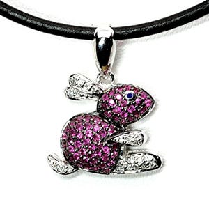 14K, bunny rabbit pendant, ruby, diamond, white gold, animal nature