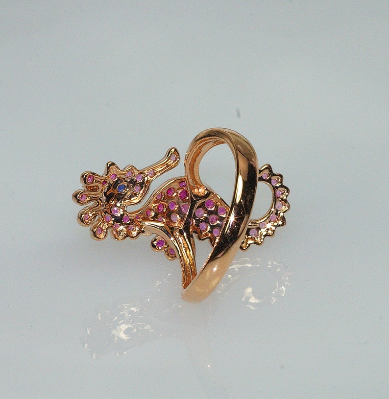 18k ruby sapphire diamond seahorse ring rose gold nature | Etsy