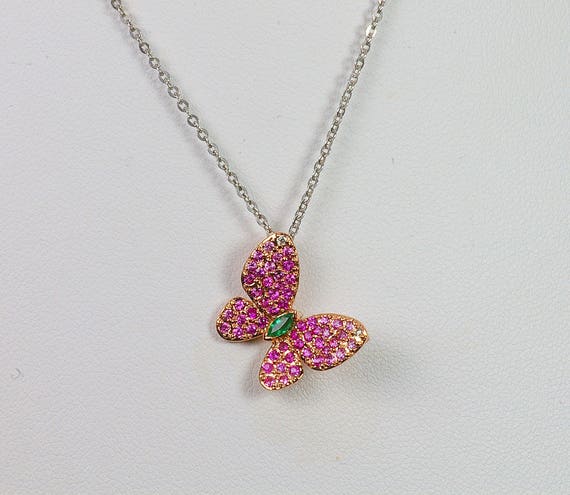 18k rose gold ruby emerald pink sapphire butterfly pendant | Etsy