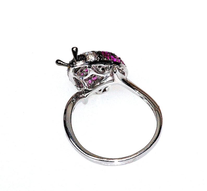 18K Ladybug Ring, Ruby, Black & White, Diamond, Pink Sapphire Insect - Etsy