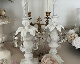 Gorgeous Pair of Antique Shabby Chic Candle lamps!