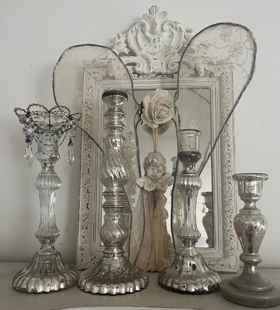 Antique Mercury Glass Candle Holders SALE - Etsy