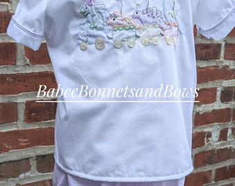 Dinosaur train birthday short set boys birthday shirt and shorts hand embroidered dinosaur train shorts and shirt