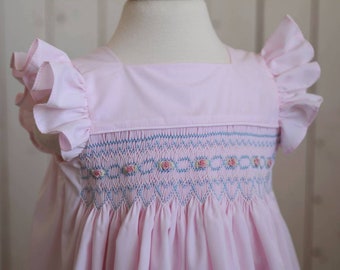 Beautiful pink smocked dress. Girls smocked dress. Flutter sleeve dress. Girls toddler dress. Special occasion dress.