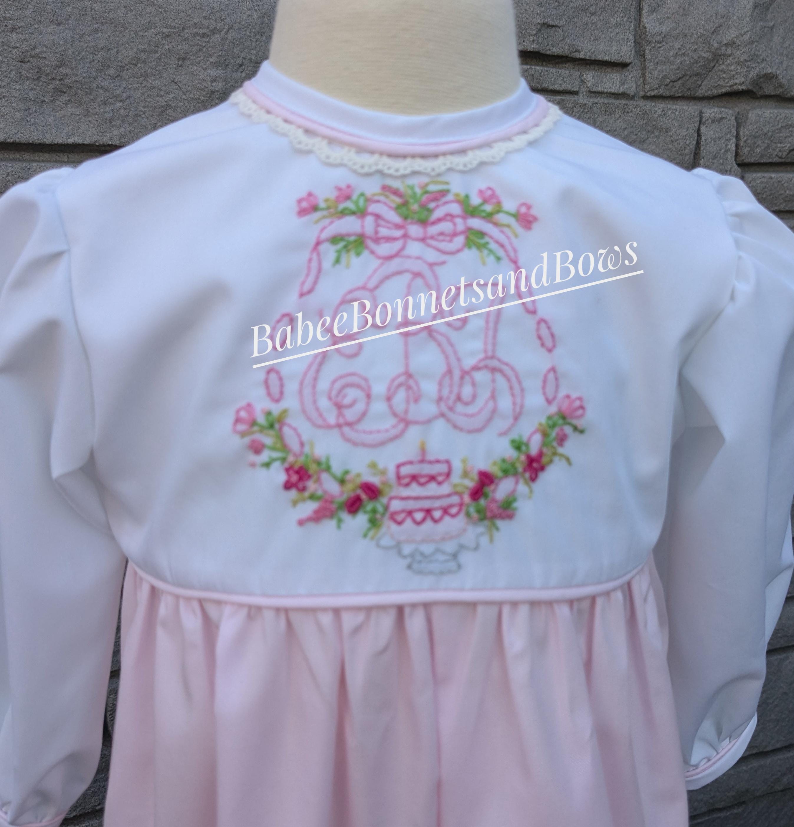 Girls monogram bubble suit.  Fancy birthday bubble suit/dress/longall. Hand embroidered monogram bubble suit.
