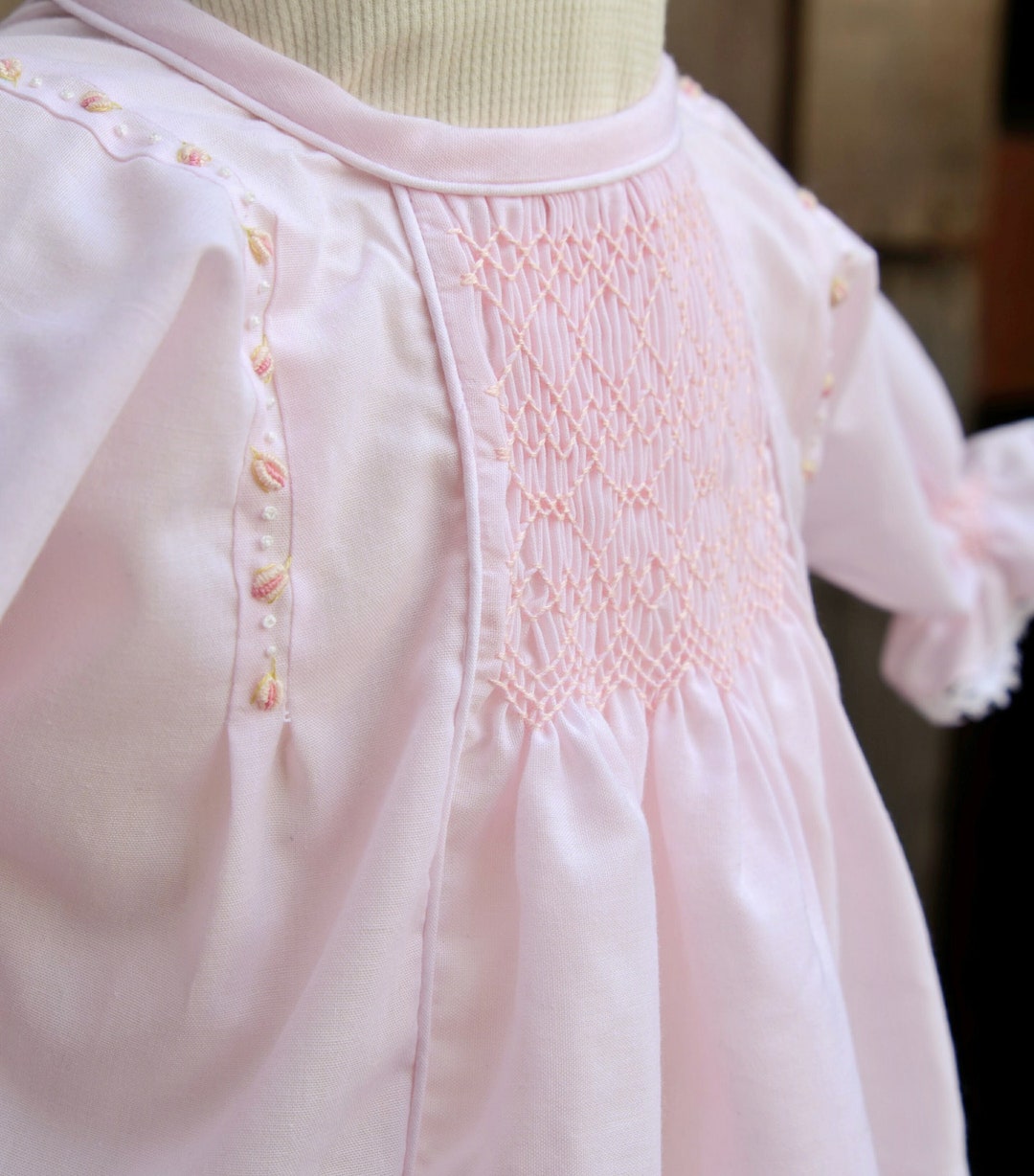 Baby Girls Day Gown. Girls Heirloom Dress. Pink Day Gown. Girls Smocked Day Gown. Embroidered