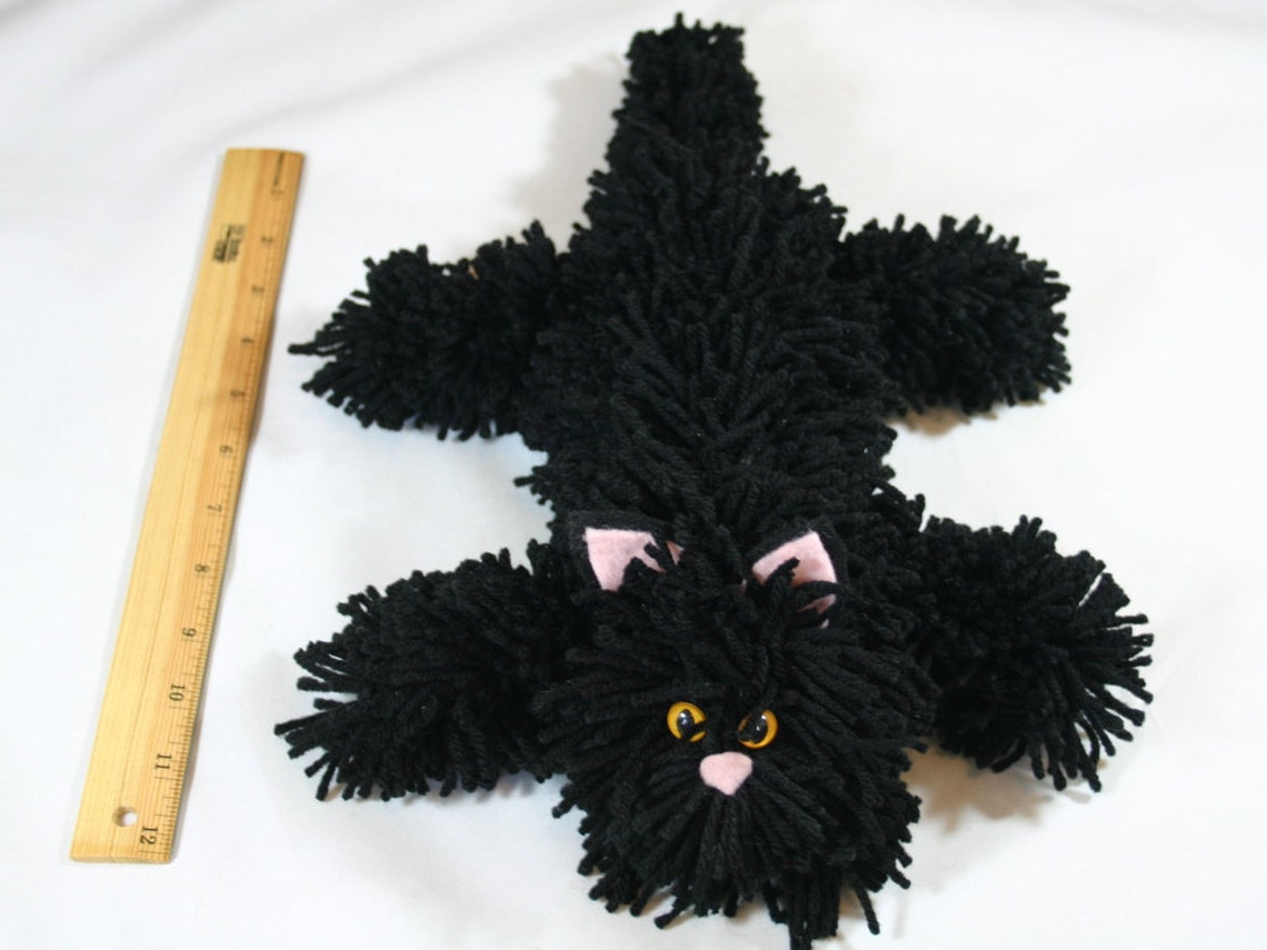 Black Cat Yarn Collectible, Soft Black Yarn Kitty With Yellow Cat Eyes