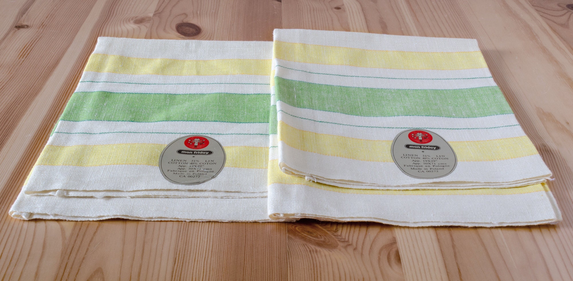 Vtg Polish Dish Towels Linen-Cotton Blend Stripes NEW Old Stock Kitchen Decor 