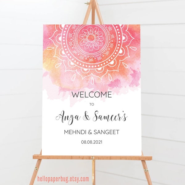 Indian Wedding Welcome Sign Editable Template, Sangeet, Mehndi Night, Jaggo, Haldi, Desi Bridal Shower, Print At Home | ANYA