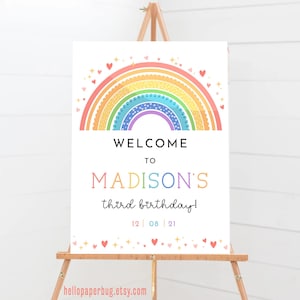 Rainbow Birthday Welcome Sign, Colorful Rainbow Party Welcome Poster, Printable, Editable, Personalized | MADISON