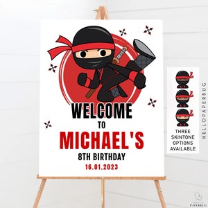 Signo de bienvenida de la fiesta de cumpleaños ninja, cartel de cumpleaños de artes marciales de Karate / plantilla de descarga instantánea imprimible / H21