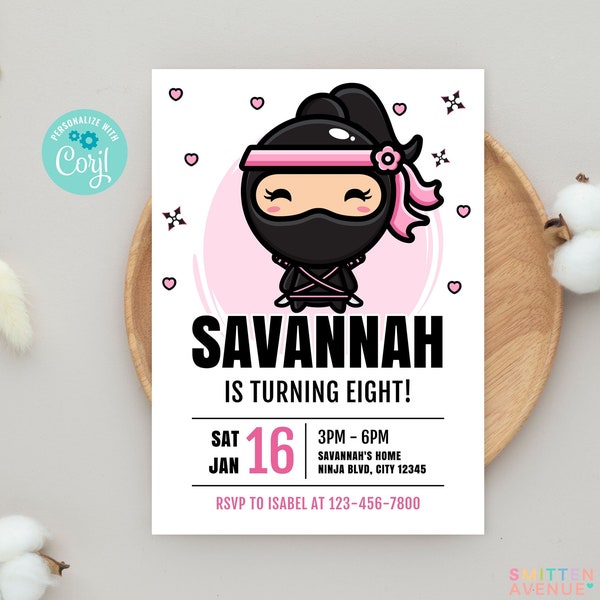 Ninja Girl Birthday Invitation Ninja Invitation Girl Karate Martial Arts Party Invitation Editable Printable Corjl Template SA8