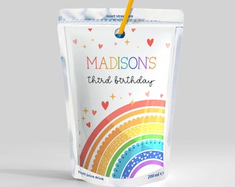 Rainbow Capri Sun Label Template, Caprisun Juice Pouch Personalized for Colorful Birthday || Instant Access Editable Jet Template || MADISON