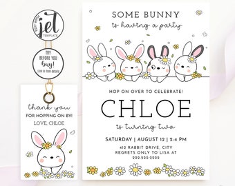 Some Bunny Birthday Invitation, Flower Rabbit Party Invite, Spring Birthday, Easter Bunny | Printable Instant Download Template | H32