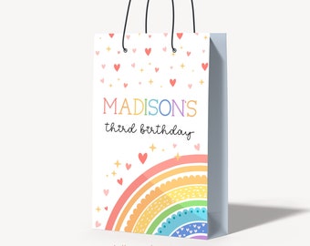 Rainbow Party Favor Bag Label, Colorful Birthday Decor for Kids, Personalized || Instant Access Editable with Jet Template || MADISON
