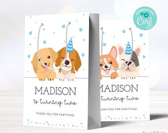 Puppy Party Gift Bag Label Template Lets Pawty Party Bag Printable Birthday Favor Bag Front Label Pet Adoption Gift Bags Edit with Corjl SA7