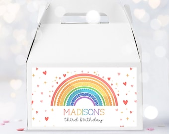 Rainbow Party Gable Box Label, Colorful Birthday Gift Box, Personalized || Instant Access Editable with Jet Template || MADISON