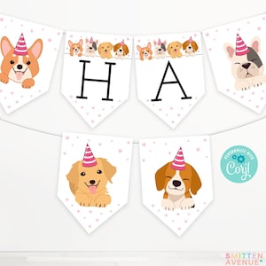 Puppy Happy Birthday Banner Editable Let's Pawty Party Decor Dog Party Sign Pet Adoption Party Supplies SA5