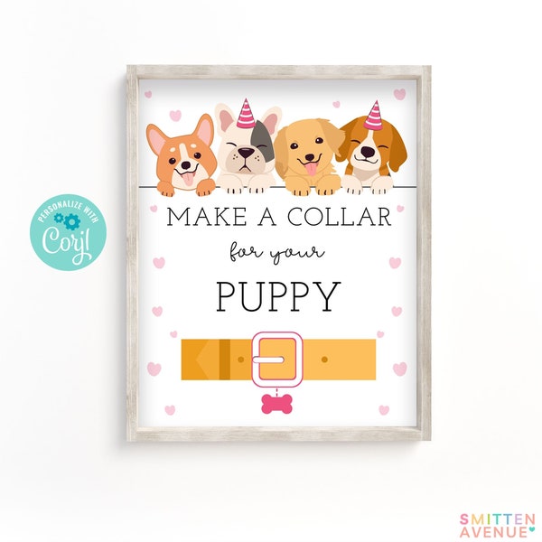 Make A Collar Sign Puppy Pawty Signs Dog Adoption Birthday Party Dog Lover Birthday Edit with Corjl or Print As Shown SA5