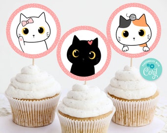 Kitten Cupcake Toppers Cat Birthday Party Favors for Girls Kitty Adoption Favors Adopt A Pet Party Tags SA24