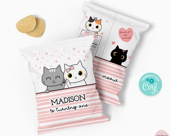 Kitty Cat Chips Bag Are You Kitten Me Right Meow Birthday Party Favors Cat Adoption Favors Adopt a Pet Editable Corjl Template SA24