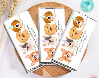 Puppy Chocolate Bar Wrapper Rainbow Printable Lets Pawty Candy Label Dog Birthday Favors Pet Adoption Favors Editable Corjl Template SA23