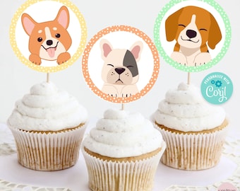Lets Pawty Cupcake Toppers Rainbow Dog Birthday Party Favors for Kids Puppy Adoption | Instant Download, Not Editable, Jpg | SA23