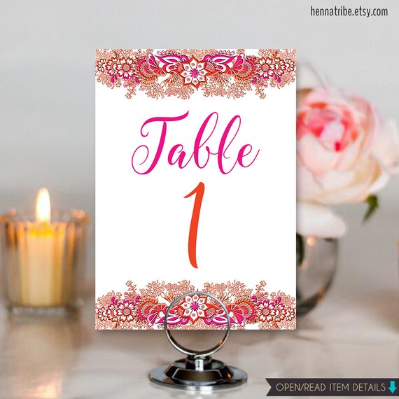 Indian Wedding Decor Printable Table Numbers 5x7 1 To 40 Head