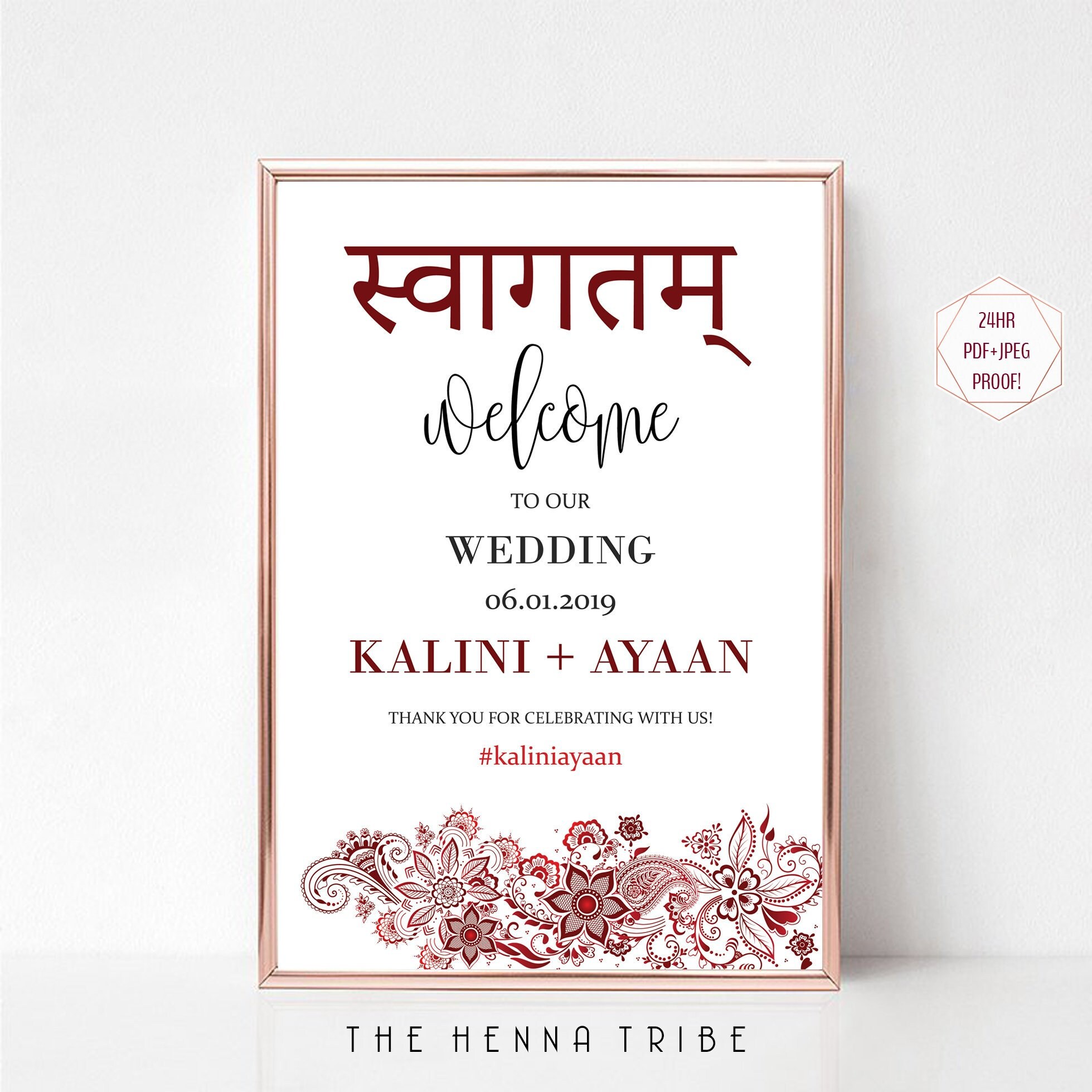 Floral Henna Hindu Wedding Welcome Sign Also For Sangeet Etsy