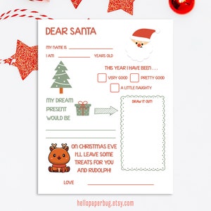 Kinder Brief an Santa, Weihnachtswunschliste, Aktivitäten Printables, Füllen Sie die Lücke | NICHT bearbeitbar, digitaler Download, sofortiger Zugriff
