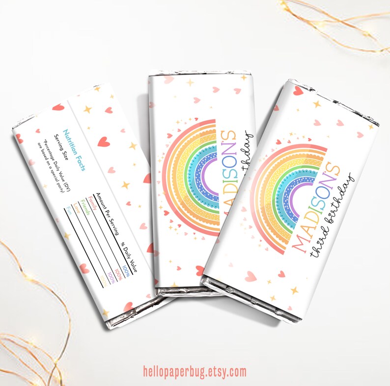 Rainbow Chocolate Bar Labels Candy Bar Wrapper Colorful Etsy