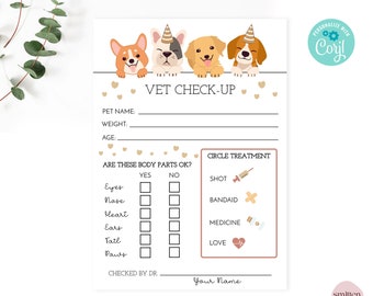 Vet Check Up Exam Sheet Lets Pawty Pet Check-Up Dog Birthday Party Hospital Puppy Adoption Editable Corjl Template or Print As Shown SA14