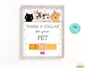 Make A Collar Sign Pet Party Games Signs Kitty Adoption Adopt A Puppy Party Cat Dog Lover Birthday Edit with Corjl or Print As Shown SA25