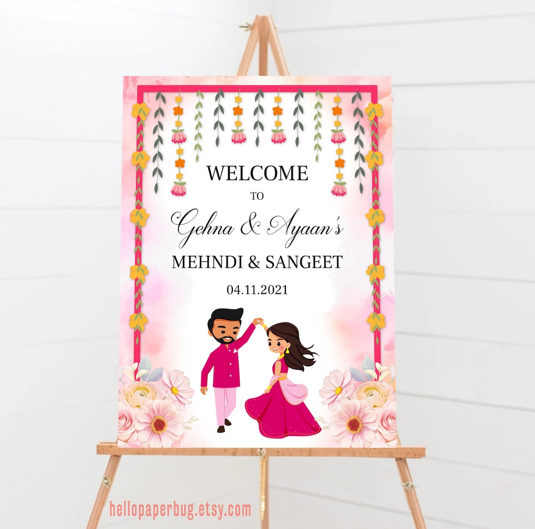 Indian Wedding Welcome Sign Editable Template, Sangeet, Mehndi Night ...