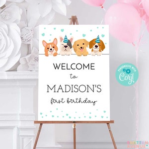 Lets Pawty Welcome Sign Template Puppy Party Sign Puppy Adoption Poster Dog Birthday Decor Corjl Template SA6