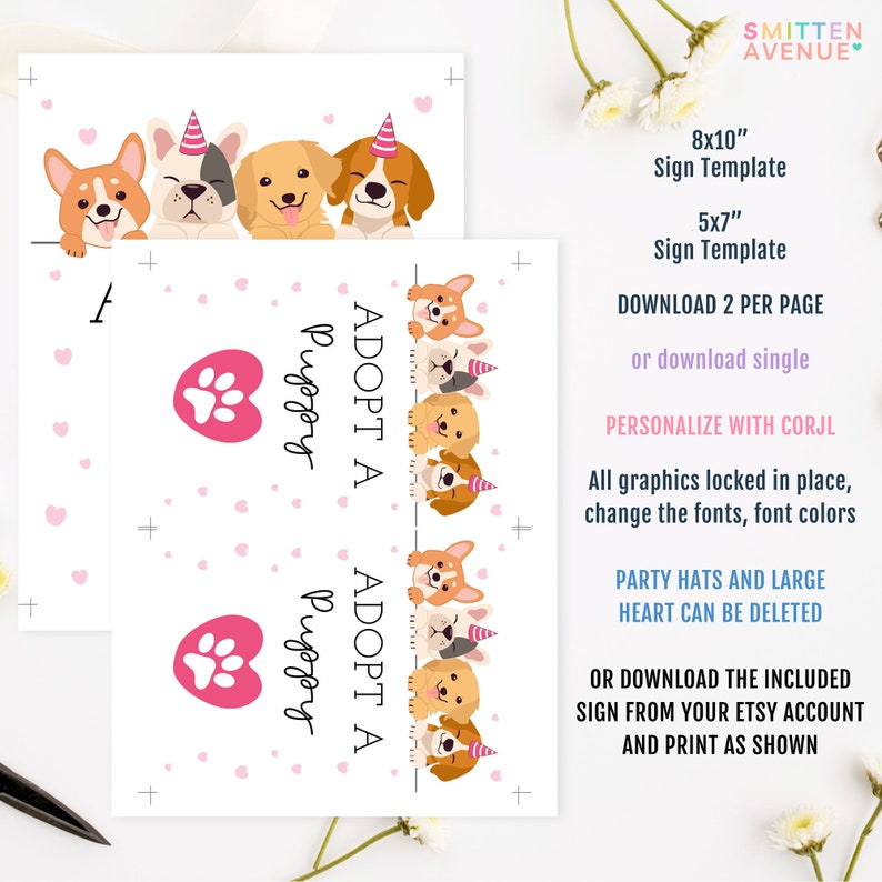 Adopt a Puppy Sign Puppy Party Games Dog Adoption Birthday Party Dog Lover Birthday Edit with Corjl or Print As Show SA5 image 2