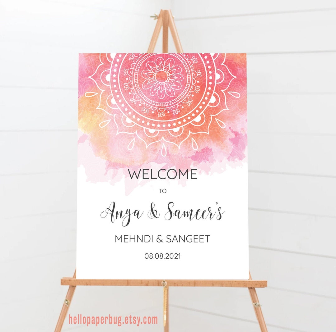 Indian Wedding Welcome Sign Editable Template, Sangeet, Mehndi Night ...